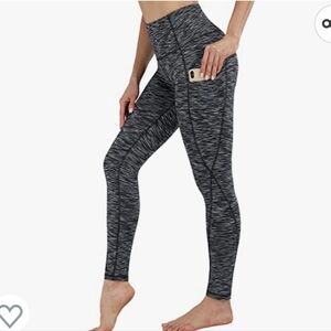 Phisockat Space Dye Black High Waist Yoga Pants with Pockets and Tummy Control